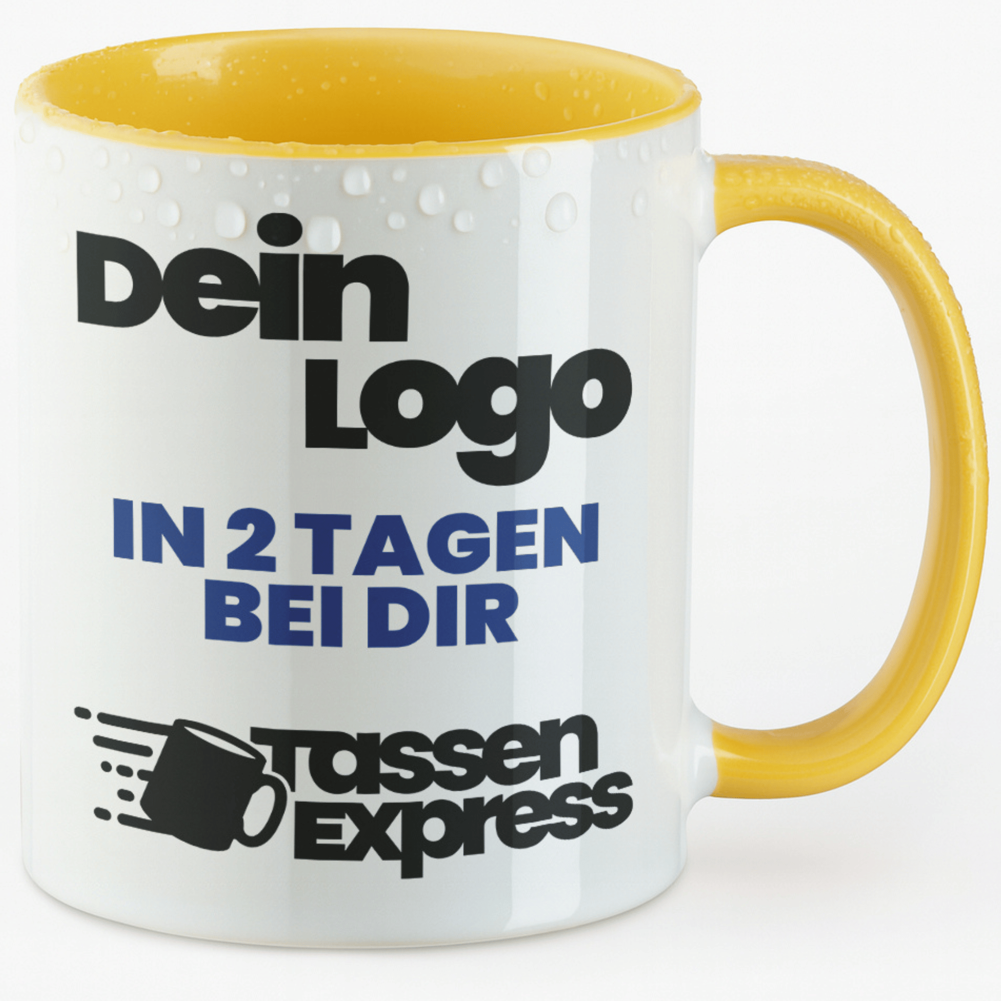 #Farbe_Goldgelb
Weiße Keramik-Tasse mit logo bedruckt. Jetzt Tasse mit Firmenlogo bedrucken lassen