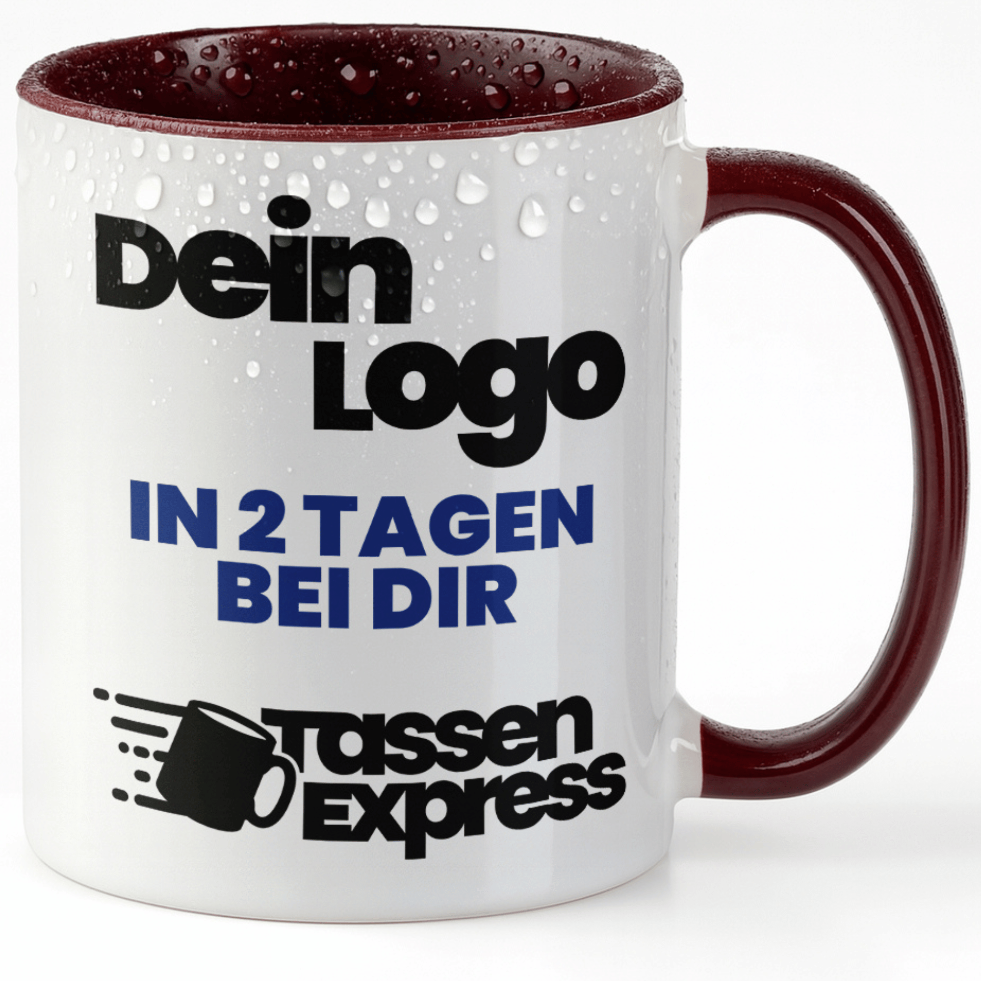 #Farbe_Maroon
Weiße Keramik-Tasse mit logo bedruckt. Jetzt Tasse mit Firmenlogo bedrucken lassen