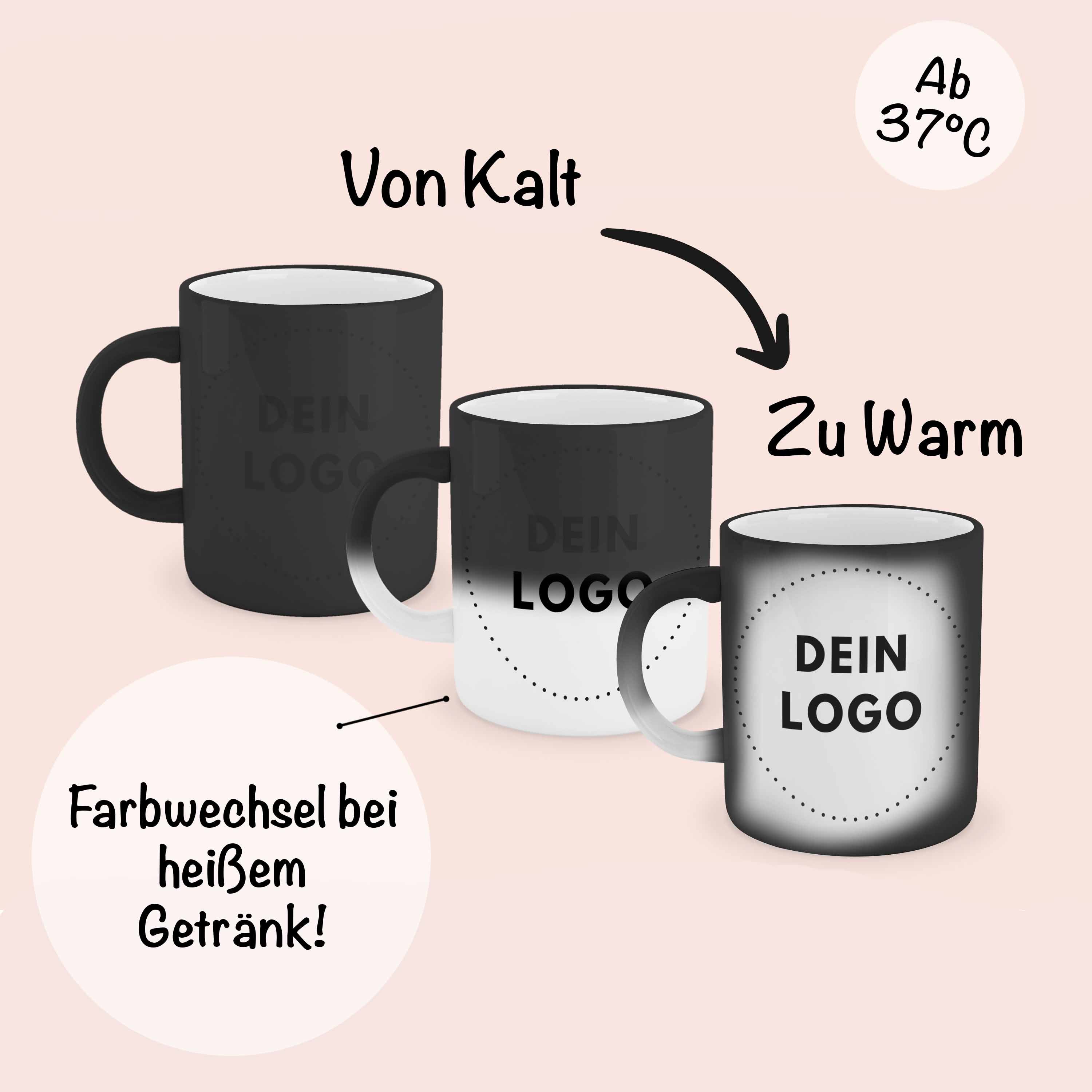 TassenExpress - Farbwechsel-Tasse Zaubertasse mit Logo Schimmert Leicht Durch