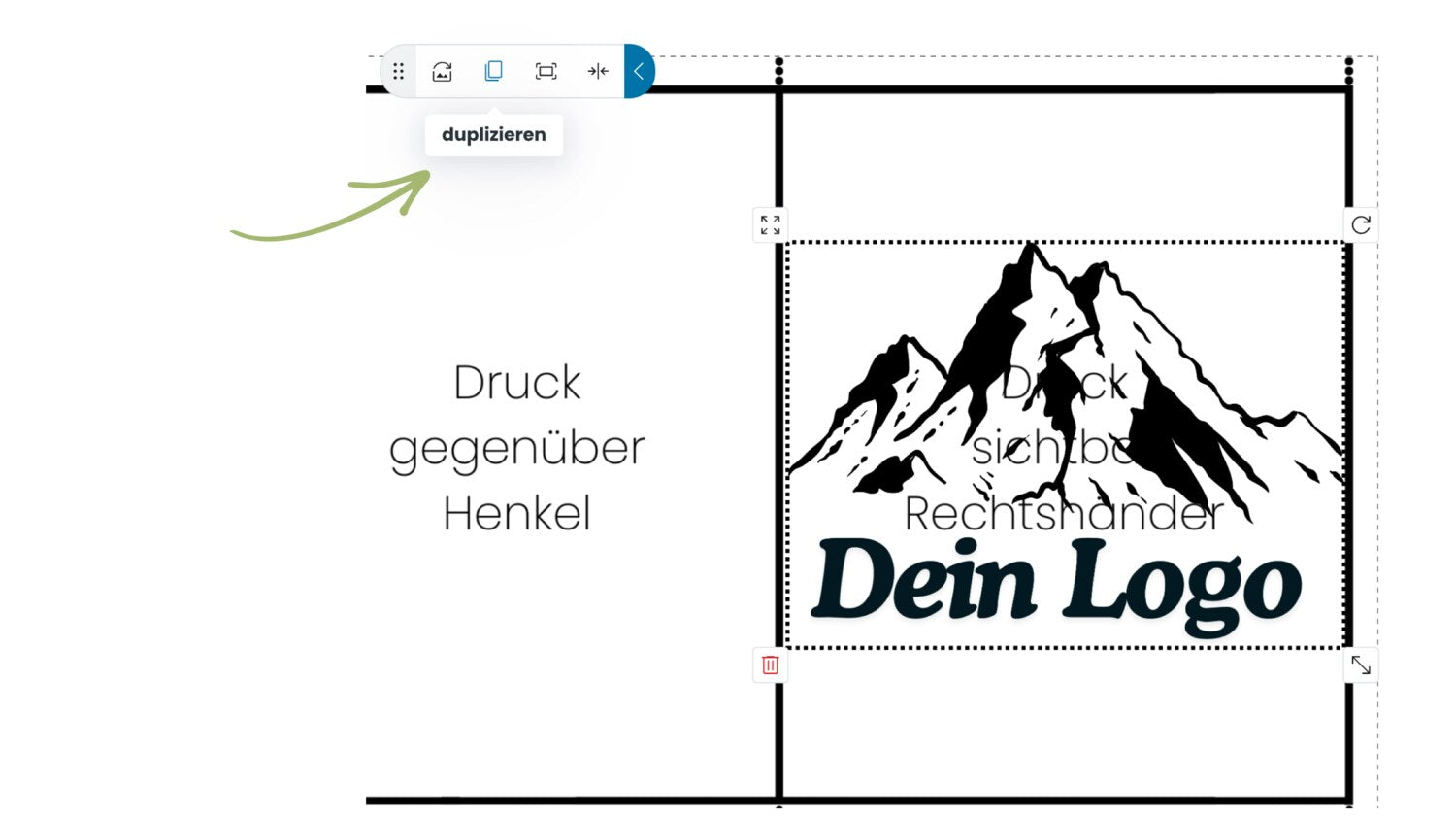 Schritt 5: Logo mit dem Duplizieren-Button auf die zweite Seite bringen