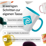 In vier Schritten zur eigenen Tasse: Farbe wählen, Konfigurator starten, Logo hochladen, bestellen
