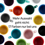 Keramiktassen in 17 Innen- und Henkelfarben, von oben fotografiert